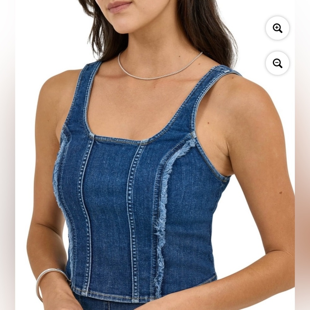 Lee Denim Crop Top Size M NWT Frayed Seam Fitted Zip‎ Back Blue